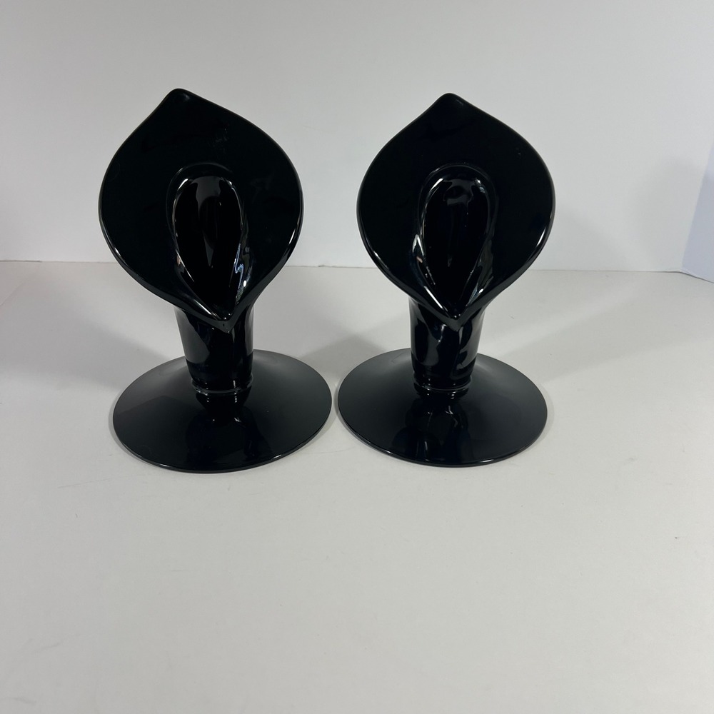 2 Vintage MCM Black Amethyst Glass Jack In The Pulpit Candle Holder 4.5 x 6"
